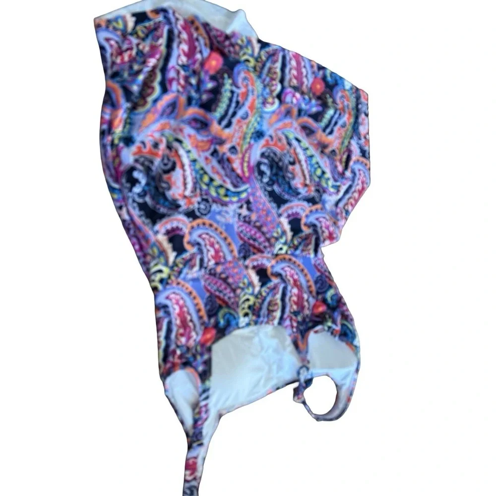Anne Cole Wrap Tie Swim Dress XL Purple Paisley One Piece‎ Skirted NWT